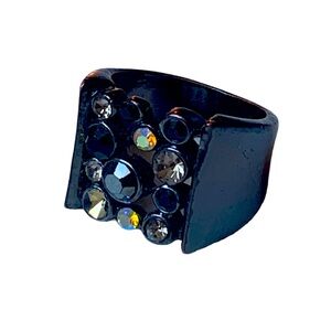 Vintage Gabriel & Co Black Plated Crystal Stone Wide Band Men’s Ring Jewelry